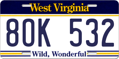 WV license plate 8OK532