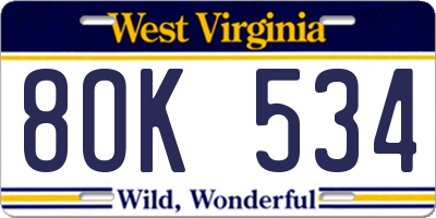 WV license plate 8OK534