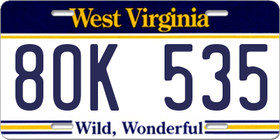 WV license plate 8OK535