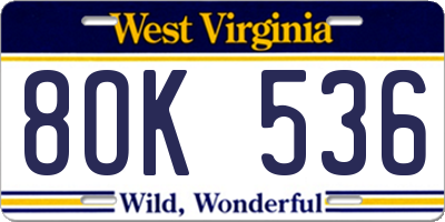 WV license plate 8OK536