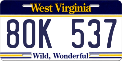 WV license plate 8OK537