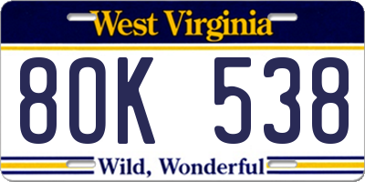 WV license plate 8OK538