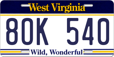 WV license plate 8OK540