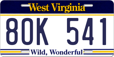 WV license plate 8OK541