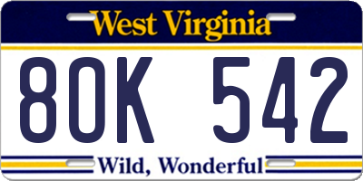 WV license plate 8OK542