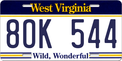 WV license plate 8OK544