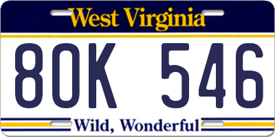 WV license plate 8OK546