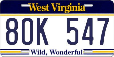 WV license plate 8OK547