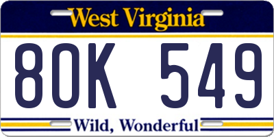 WV license plate 8OK549