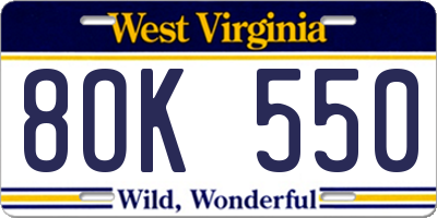 WV license plate 8OK550