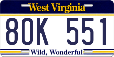 WV license plate 8OK551