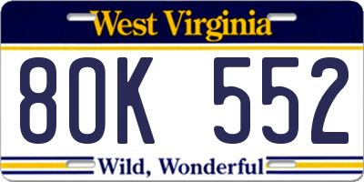 WV license plate 8OK552