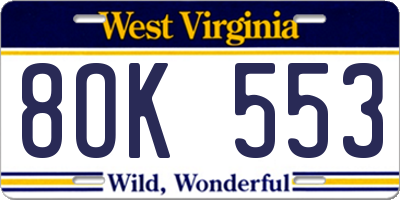 WV license plate 8OK553