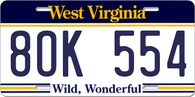 WV license plate 8OK554