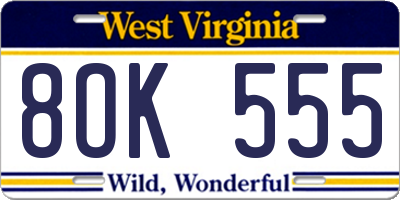 WV license plate 8OK555