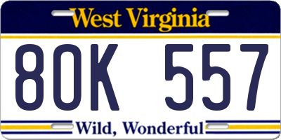 WV license plate 8OK557