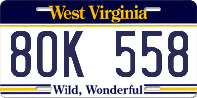 WV license plate 8OK558