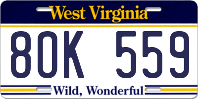WV license plate 8OK559