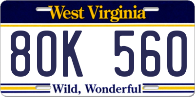 WV license plate 8OK560