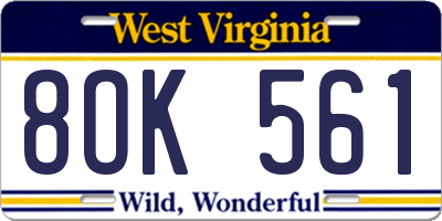 WV license plate 8OK561