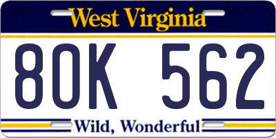 WV license plate 8OK562
