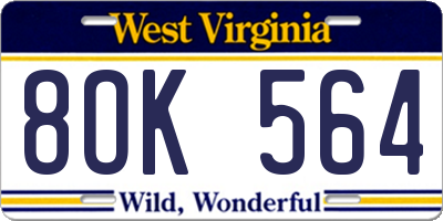 WV license plate 8OK564