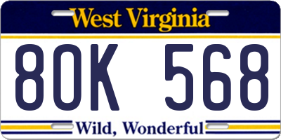 WV license plate 8OK568