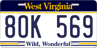 WV license plate 8OK569