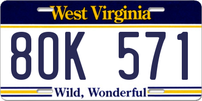 WV license plate 8OK571
