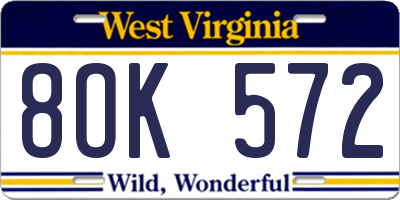 WV license plate 8OK572
