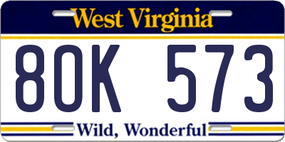 WV license plate 8OK573