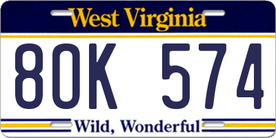 WV license plate 8OK574