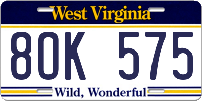 WV license plate 8OK575