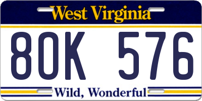 WV license plate 8OK576