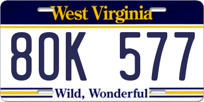 WV license plate 8OK577