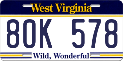 WV license plate 8OK578