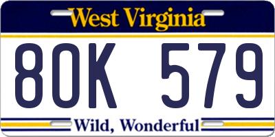 WV license plate 8OK579