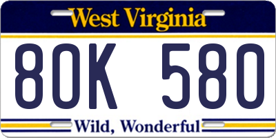 WV license plate 8OK580