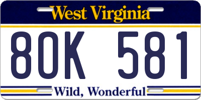 WV license plate 8OK581