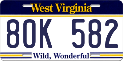 WV license plate 8OK582