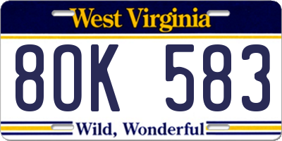 WV license plate 8OK583