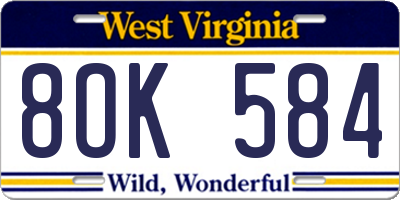WV license plate 8OK584