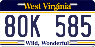 WV license plate 8OK585