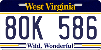 WV license plate 8OK586
