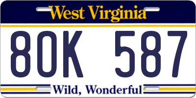 WV license plate 8OK587