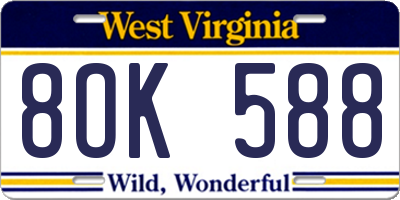 WV license plate 8OK588