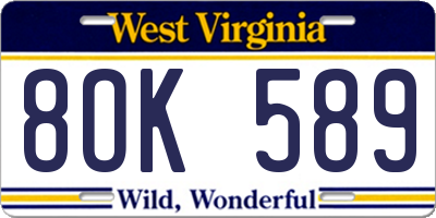WV license plate 8OK589