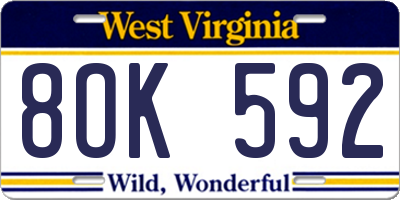 WV license plate 8OK592