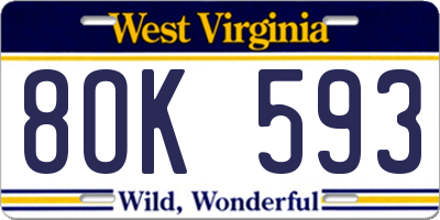 WV license plate 8OK593