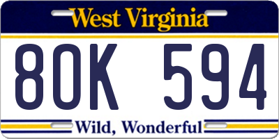 WV license plate 8OK594